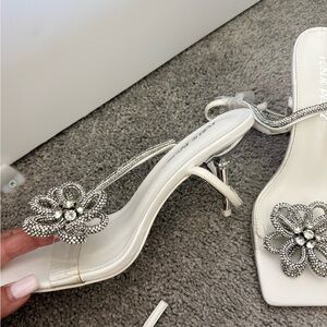 Public Desire White Rhinestone Floral Heels